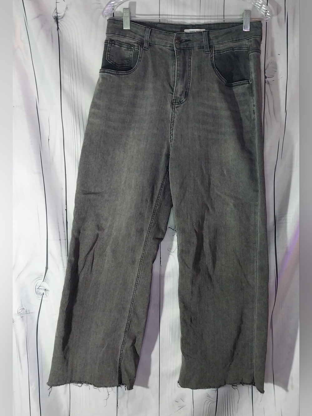 HDLTE High Rise Wide Leg Baggy 90's Y2K Grunge Raw Hem Gray Wash Jeans